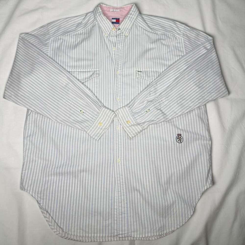 Vintage Tommy Hilfiger Crest Logo Striped Button Up Shirt L